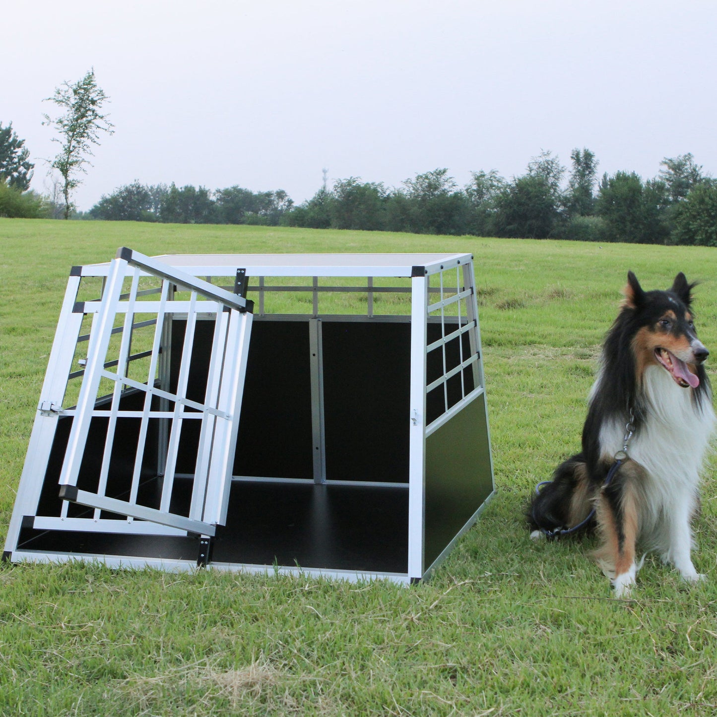 Double Doors Pet Car Transport Cage Aluminium Puppy Travel Crate Box
