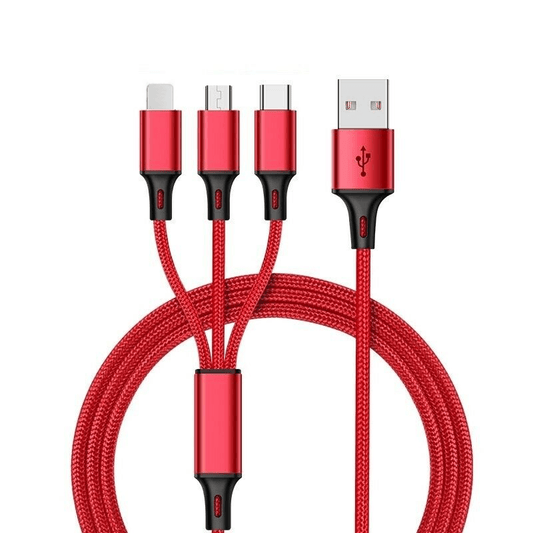 3-in-1 Nylon Braided 4FT 3A Charging Cable (8Pin, Type-C, Micro USB)