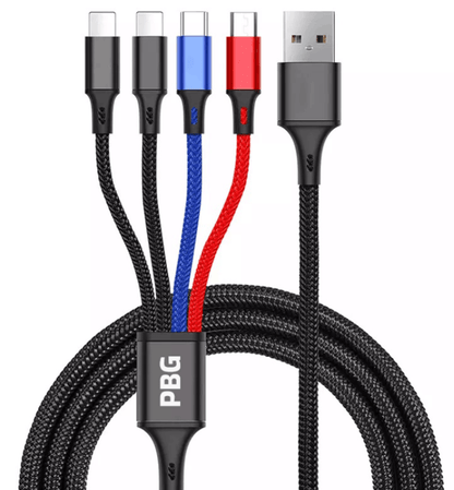 2 Pack PBG Multi Charging 4 FT Cable 4 in 1 Cable USB Charge Cord with