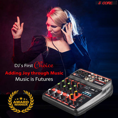 4 Channel Mini Audio Mixer Bluetooth USB DJ Console +Sound Card Studio