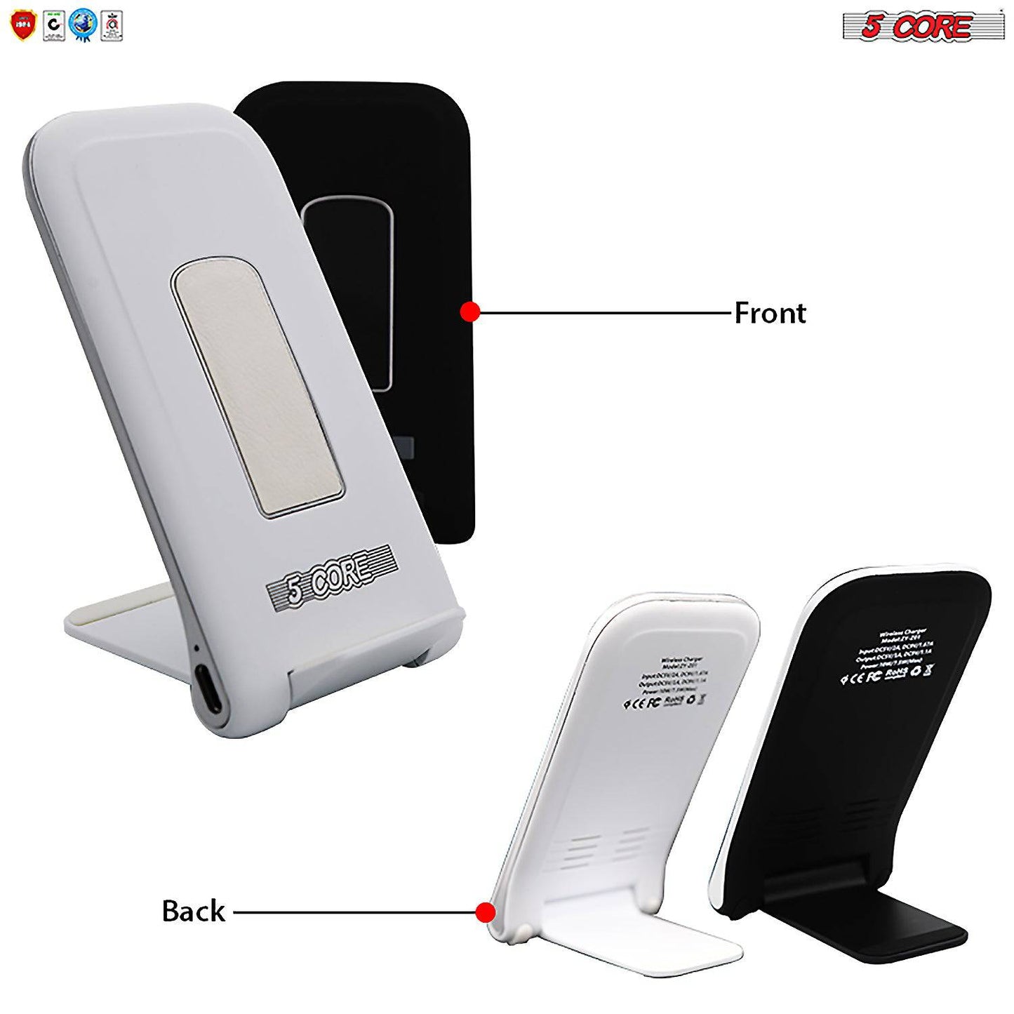 5 Core Wireless Fast Charge Stand Black & White Pair Dock Phone