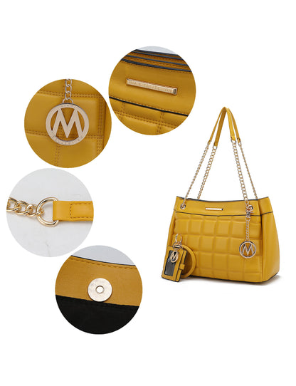 Mabel Quilted Vegan Leather Women Shoulder Bag with Bracelet Keychain