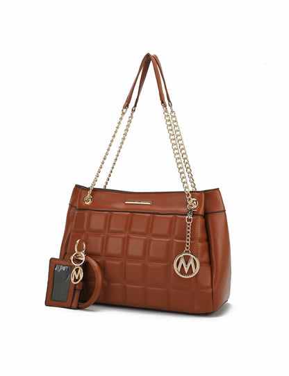 Mabel Quilted Vegan Leather Women Shoulder Bag with Bracelet Keychain