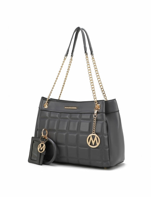 Mabel Quilted Vegan Leather Women Shoulder Bag with Bracelet Keychain