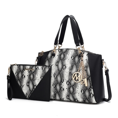 Addison Snake Embossed Vegan Leather Tote Bag with matching Wristlet