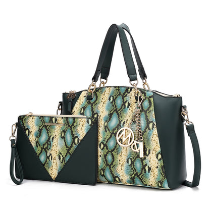 Addison Snake Embossed Vegan Leather Tote Bag with matching Wristlet