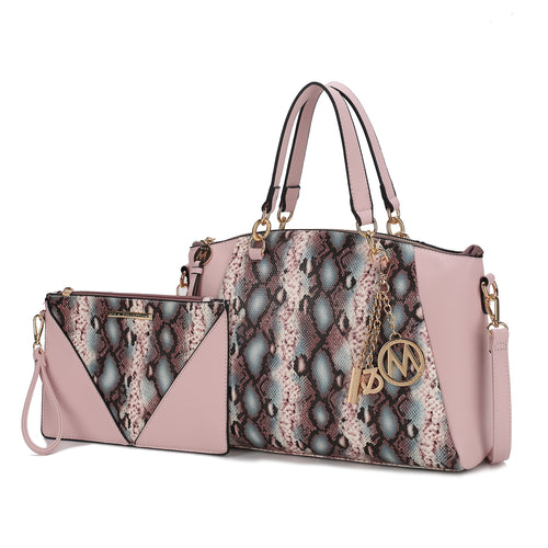 Addison Snake Embossed Vegan Leather Tote Bag with matching Wristlet