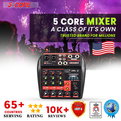 4 Channel Mini Audio Mixer Bluetooth USB DJ Console +Sound Card Studio