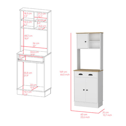 Microwave Storage Stand with 3-Doors and Drawer Arlington, White /