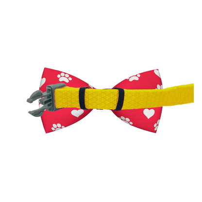 Valentines Day Paw Prints & Hearts Red Dog Bow Tie