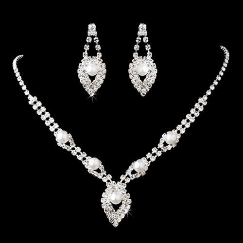 Bridal Wedding Crystal Rhinestone Pearl Fashion Jewelry Set