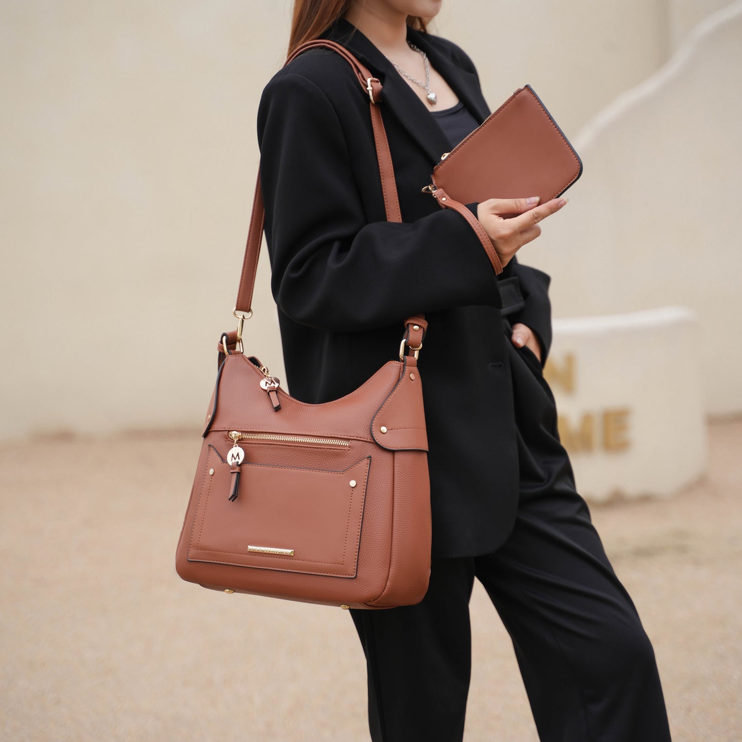Maeve Vegan Leather Women’s Shoulder Bag with Wristlet Pouch