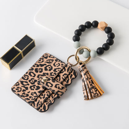 Silicone Beaded Tassel Bracelet Wristlet Bangle Keychain Card Case