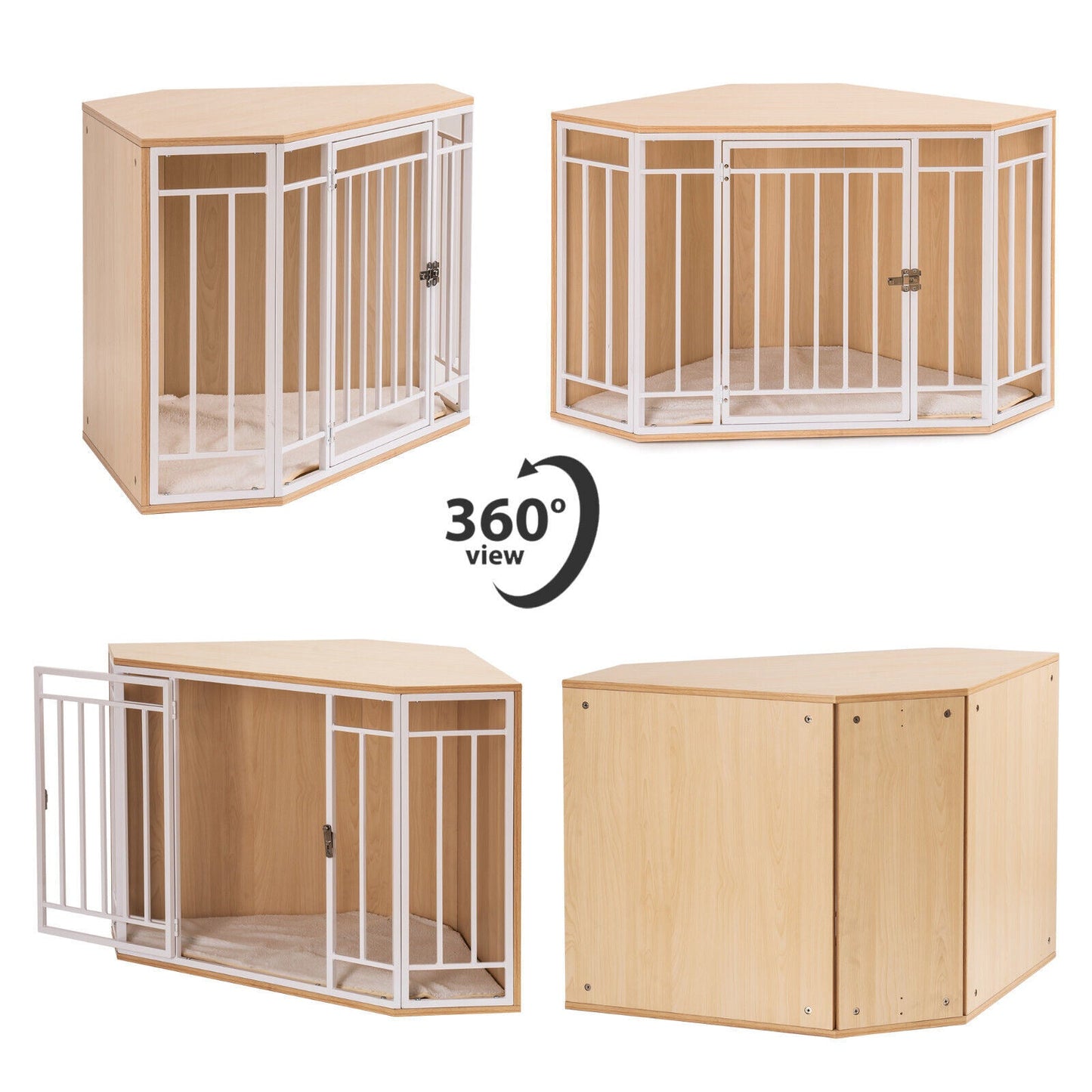 Mewoofun Wooden and Metal Dog House for Small/Medium Dog Crate