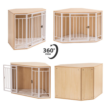 Mewoofun Wooden and Metal Dog House for Small/Medium Dog Crate