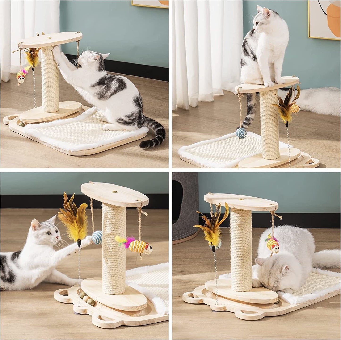 MewooFun Tree Scratching Tower 14'' 2-Layer Cat Tree Sisal Cotton Cat