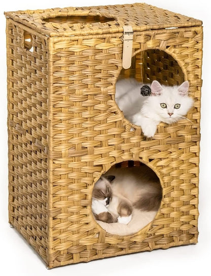 MEWOOFUN Cat House Wicker Cat Bed for Indoor Cats Woven Rattan Cat