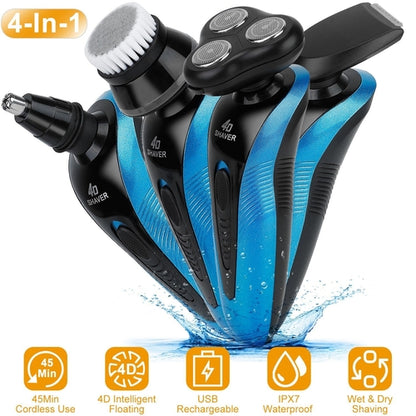 4 In 1Electric Shaver for Men IPX7 Waterproof Beard Trimmer Cordless