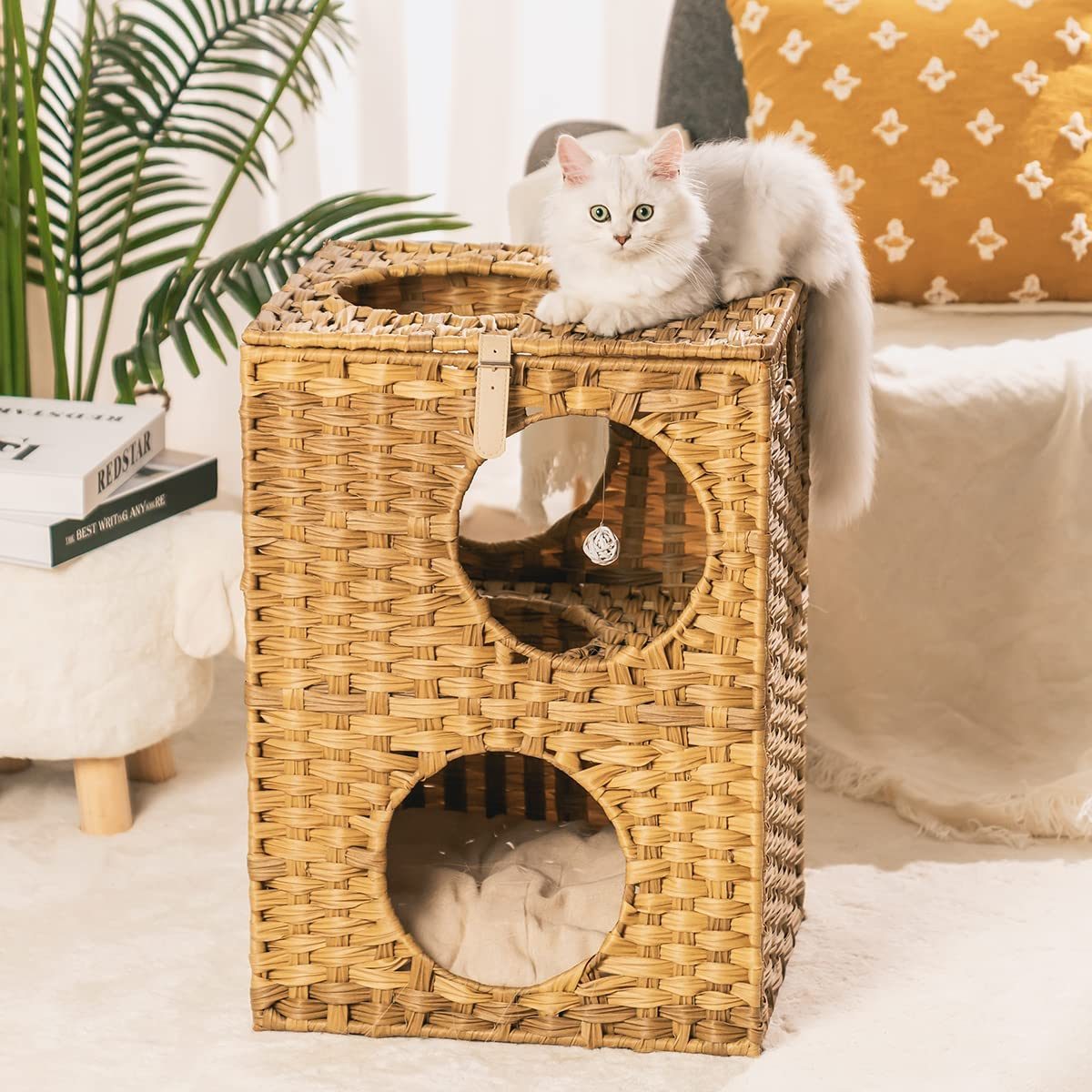 MEWOOFUN Cat House Wicker Cat Bed for Indoor Cats Woven Rattan Cat