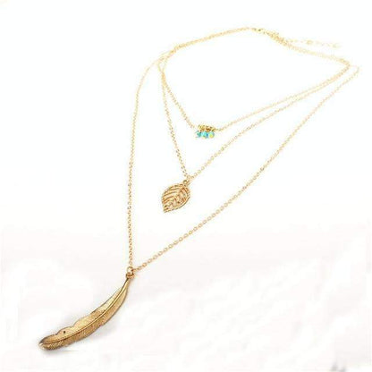 Turquoise Leaf Feather Multi Layer Necklace