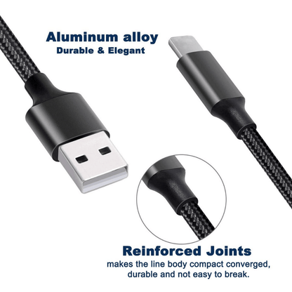 3-in-1 Nylon Braided 4FT 3A Charging Cable (8Pin, Type-C, Micro USB)