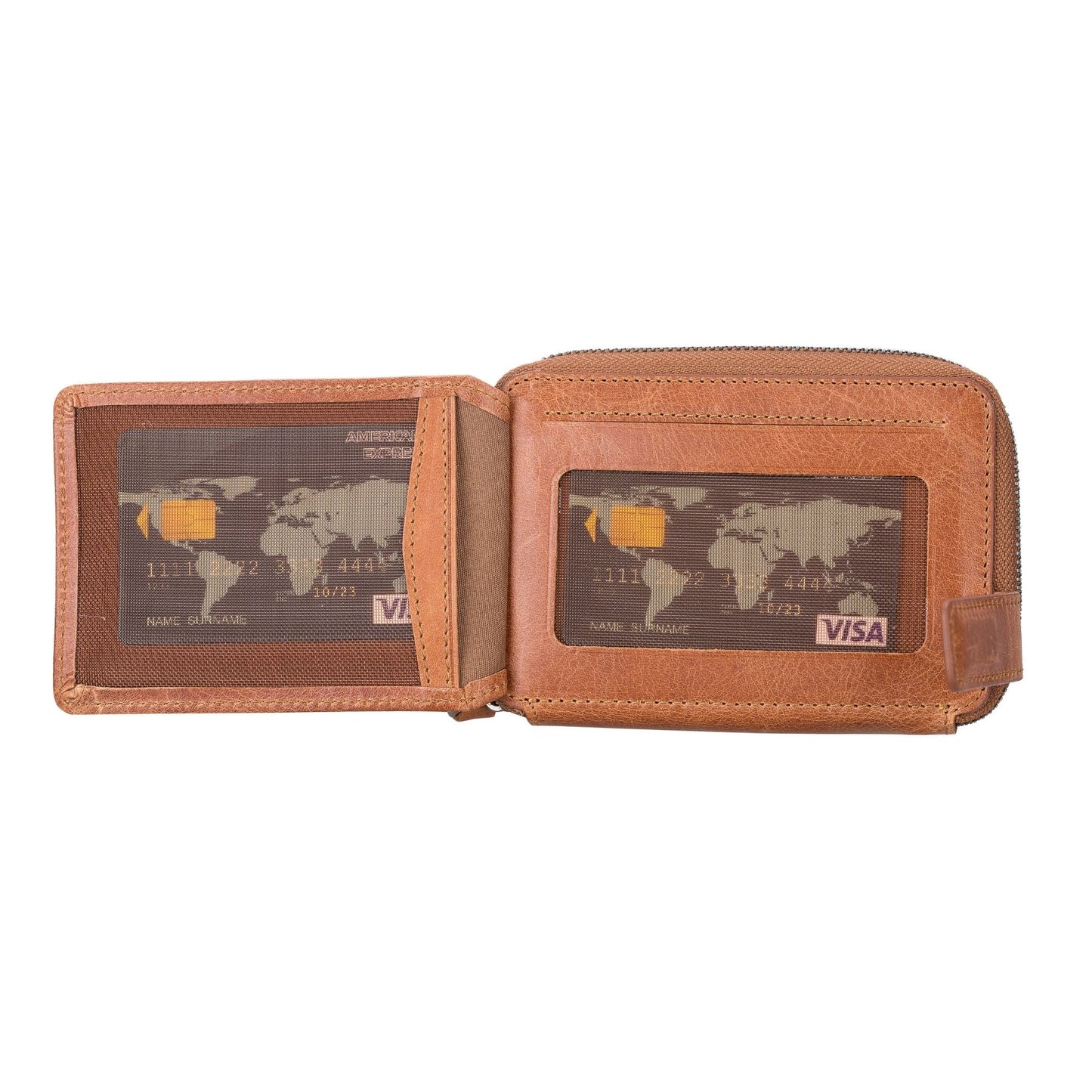 Powell Handmade Unisex Leather Wallet with Zippered Compartment