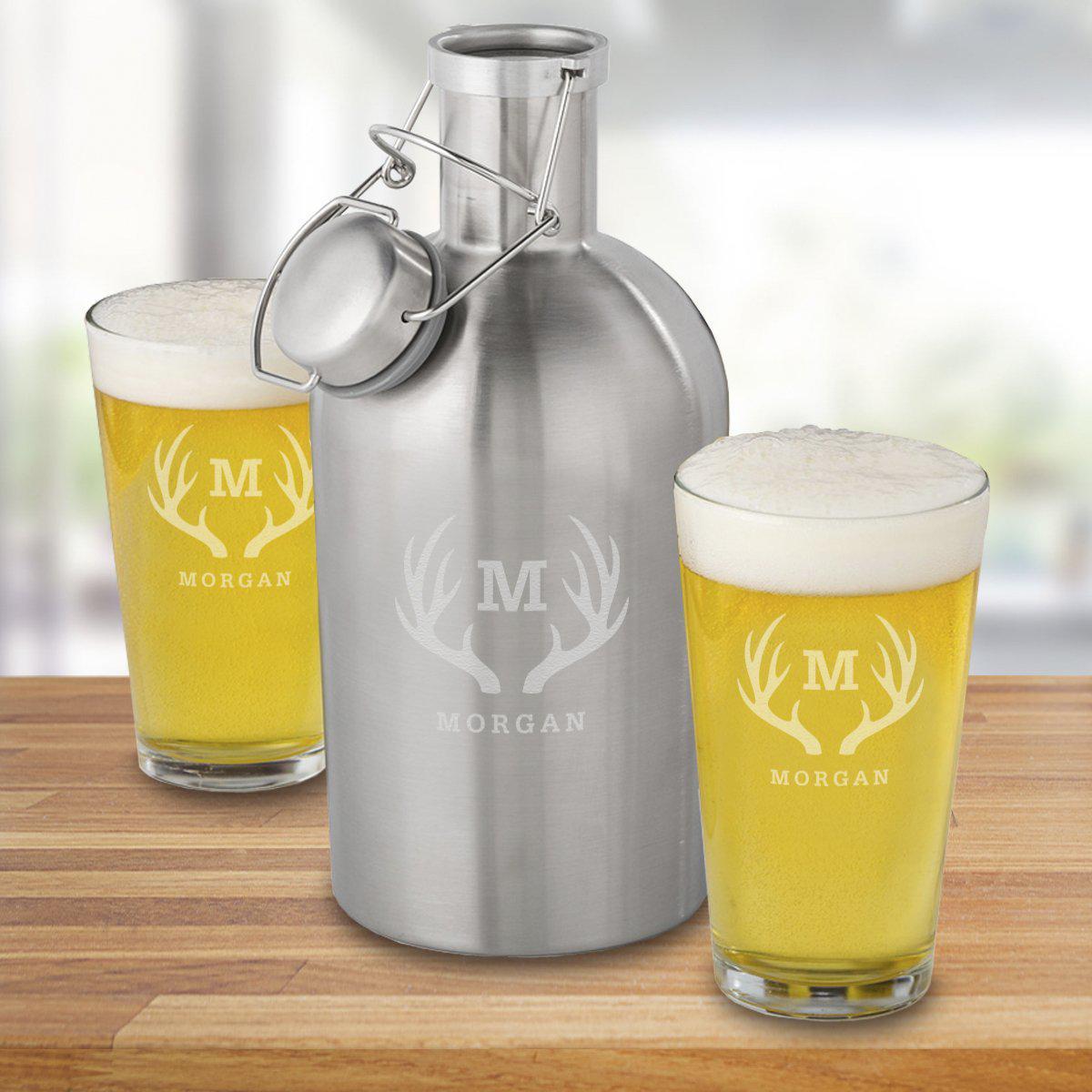 65 Oz. Stainless Steel Personalized Growler Set