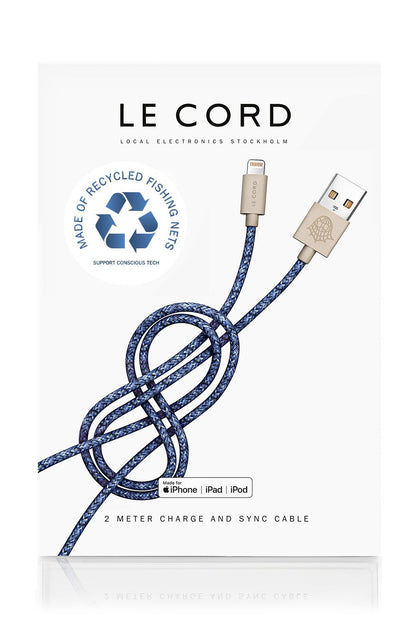 Bleu iPhone Lightning Cable · 2 Meter · Made of Recycled Fishing Nets