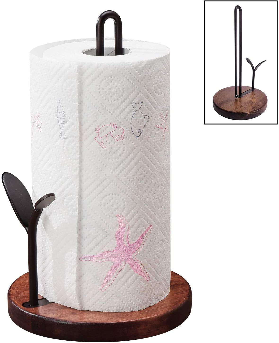 Paper Towel Holder Countertop, Paper Towel Holder Stand Wood Base Rustic Standing Paper Towel Holder for Kitchen Countertop and Dining Room Table