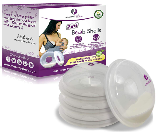 Breast Shell & Milk Catcher for Breastfeeding Relief (2 in 1) Protect Cracked, Sore, Engorged Nipples & Collect Breast Milk Leaks During The Day, While Nursing or Pumping (4 Pack)