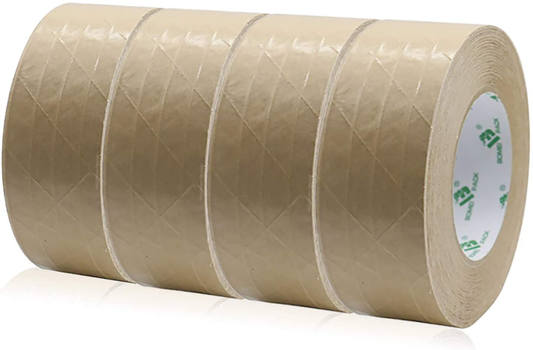 4Rolls Self Adhesive Reinforced Kraft Packing Paper Tape, 2inch 55yds, Total 220yds Gummed Tape for Heavy Duty Box Packing, Shipping, Moving and Storage, BOMEI PACK