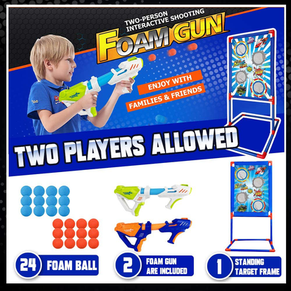 Shooting Game Toy for 5 6 7 8 9 10+ Years Old Kids Boys, 2 Foam Ball Popper Guns & Shooting Target with 24pcs Foam Balls, Indoor Outdoor Game for Kids, Ideal Gift, Compatible with Nerf Toy Gun TOPMINO