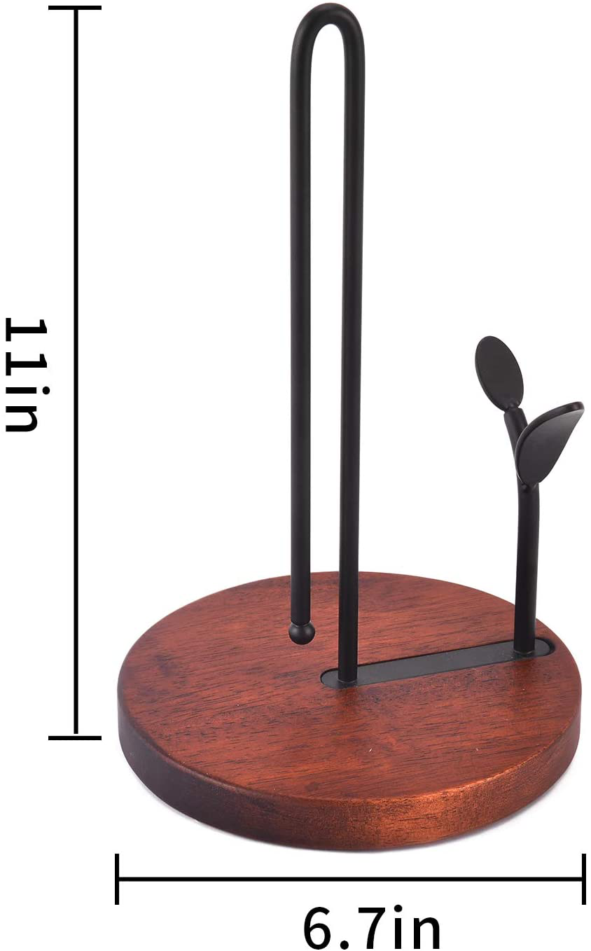 Paper Towel Holder Countertop, Paper Towel Holder Stand Wood Base Rustic Standing Paper Towel Holder for Kitchen Countertop and Dining Room Table