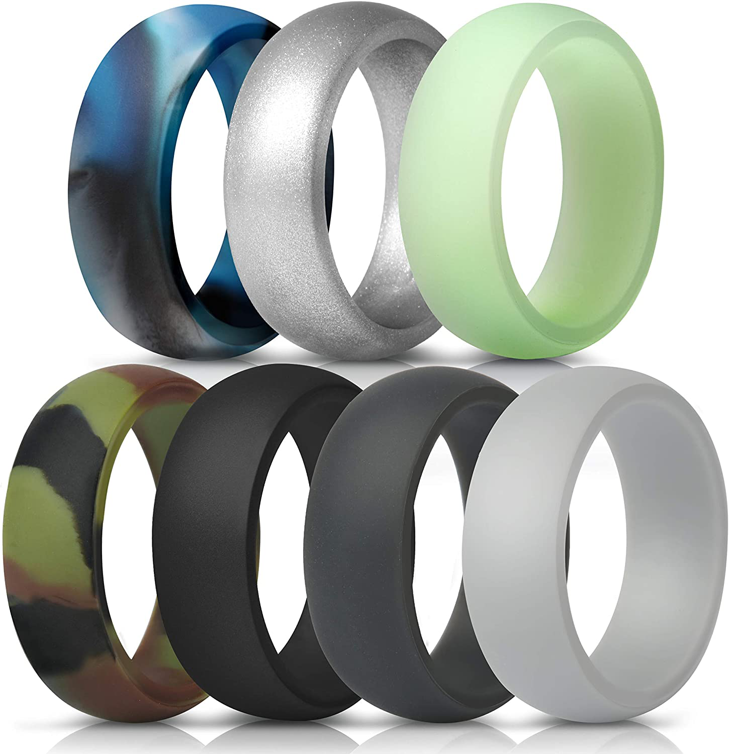 ThunderFit Silicone Wedding Rings for Men - Rubber Wedding Bands 8.7mm Wide (2mm Thick) - 7 Rings