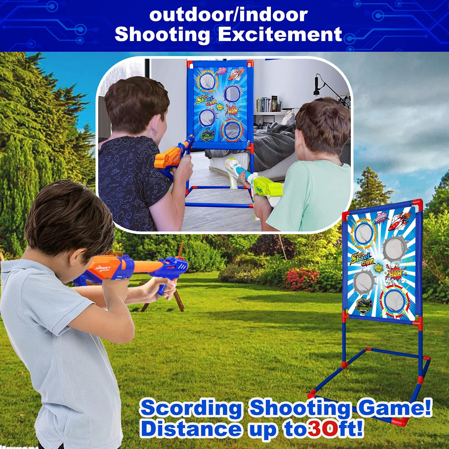 Shooting Game Toy for 5 6 7 8 9 10+ Years Old Kids Boys, 2 Foam Ball Popper Guns & Shooting Target with 24pcs Foam Balls, Indoor Outdoor Game for Kids, Ideal Gift, Compatible with Nerf Toy Gun TOPMINO