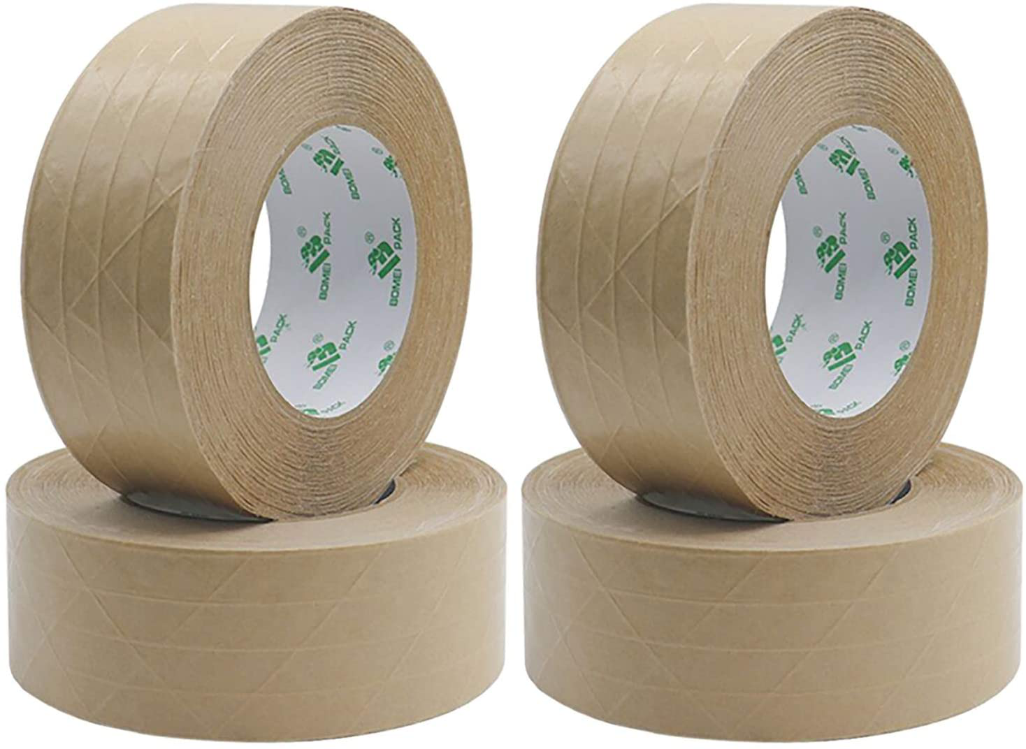 4Rolls Self Adhesive Reinforced Kraft Packing Paper Tape, 2inch 55yds, Total 220yds Gummed Tape for Heavy Duty Box Packing, Shipping, Moving and Storage, BOMEI PACK