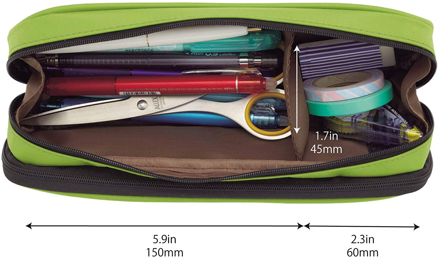 LIHITLAB Slim Double Pen Case, 9.4" x 2.4" x 3", Green Camo (A7557-131)