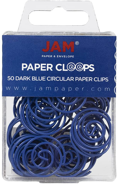 JAM PAPER Circular Paper Clips - Round Paperclips - Teal - 50/Pack