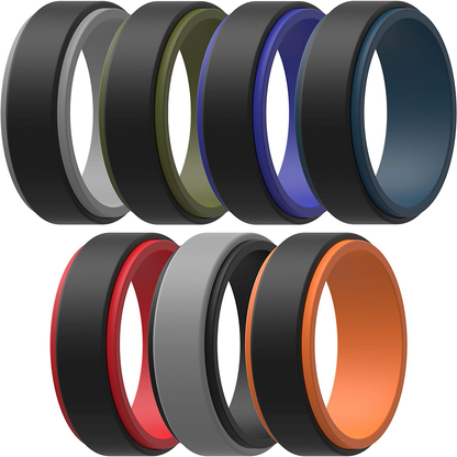 ThunderFit Silicone Wedding Rings for Men, 2 Layers Step Edge - 8mm Width - 2mm Thick