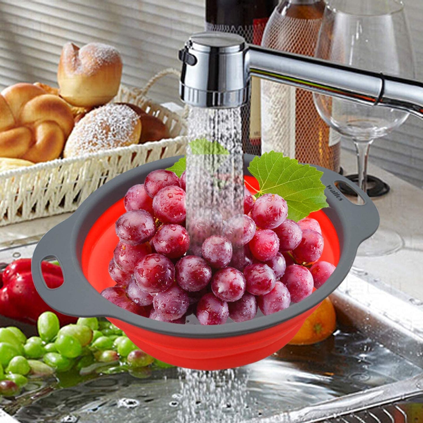 2 Pieces Foldable Silicone Collapsible Kitchen Colander