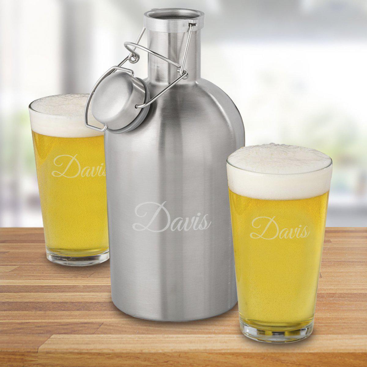 65 Oz. Stainless Steel Personalized Growler Set