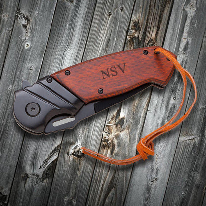 Personalized Wood Handle Hunting Knife With Wrist Lanyard