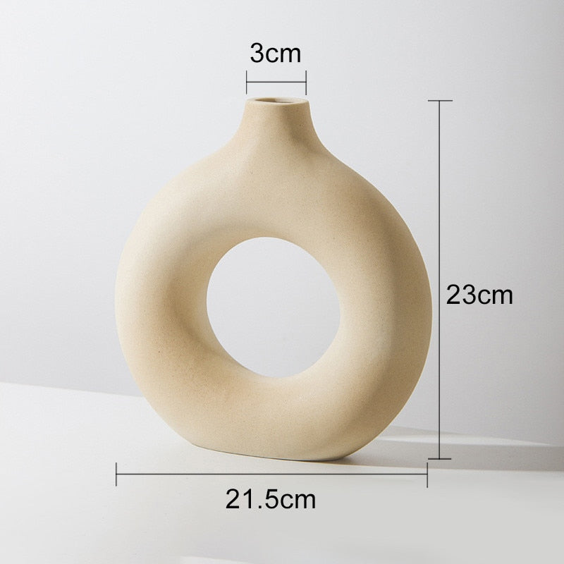 Nordic Ceramic Vase for Pampas Grass Donuts Flower Pot