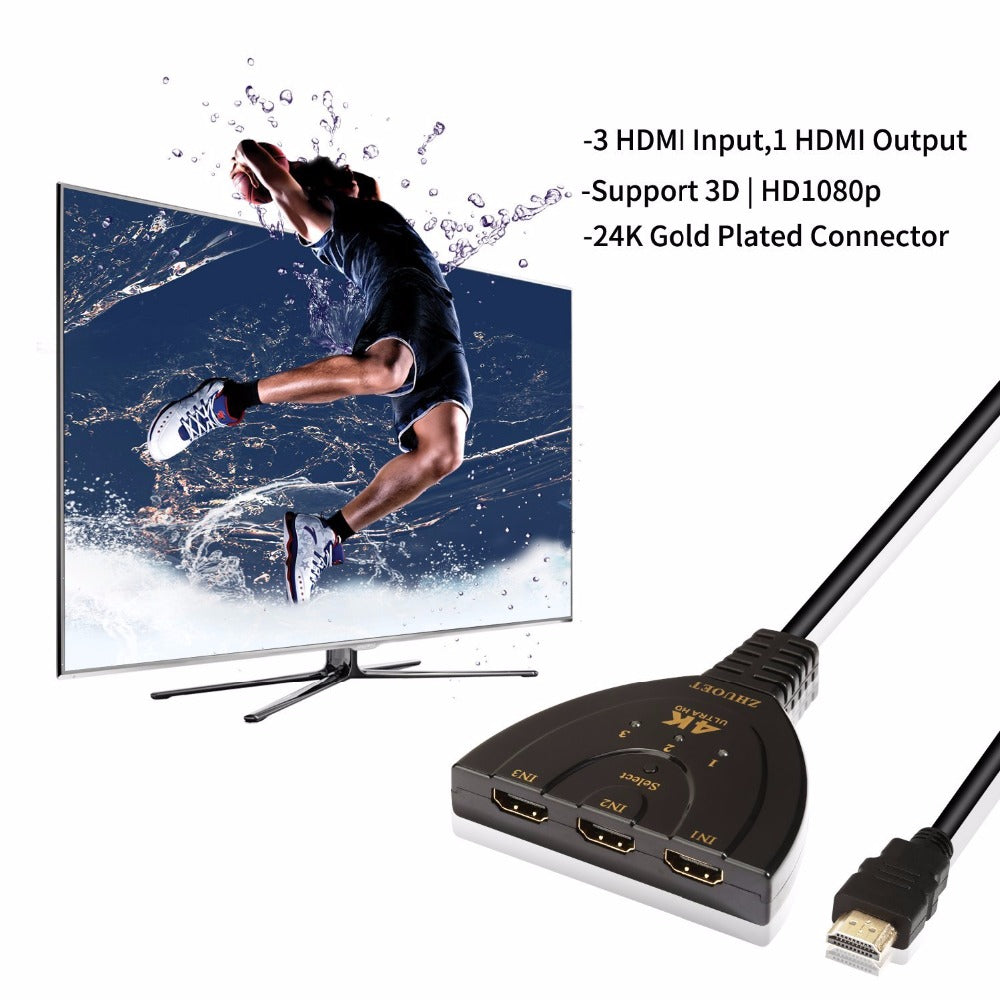 3 Port 4K HDMI 2.0 Cable Auto Splitter