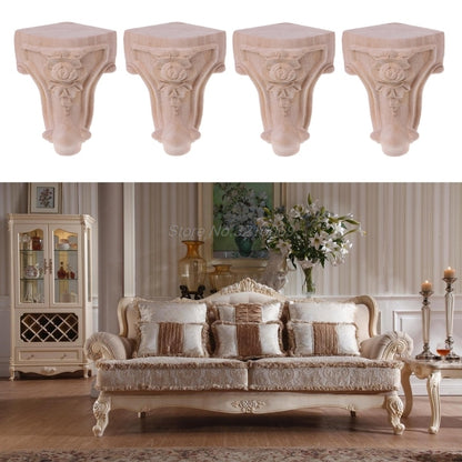 Wooden Furniture Legs Solid Wood Flower Carved TV Cabinet Seat