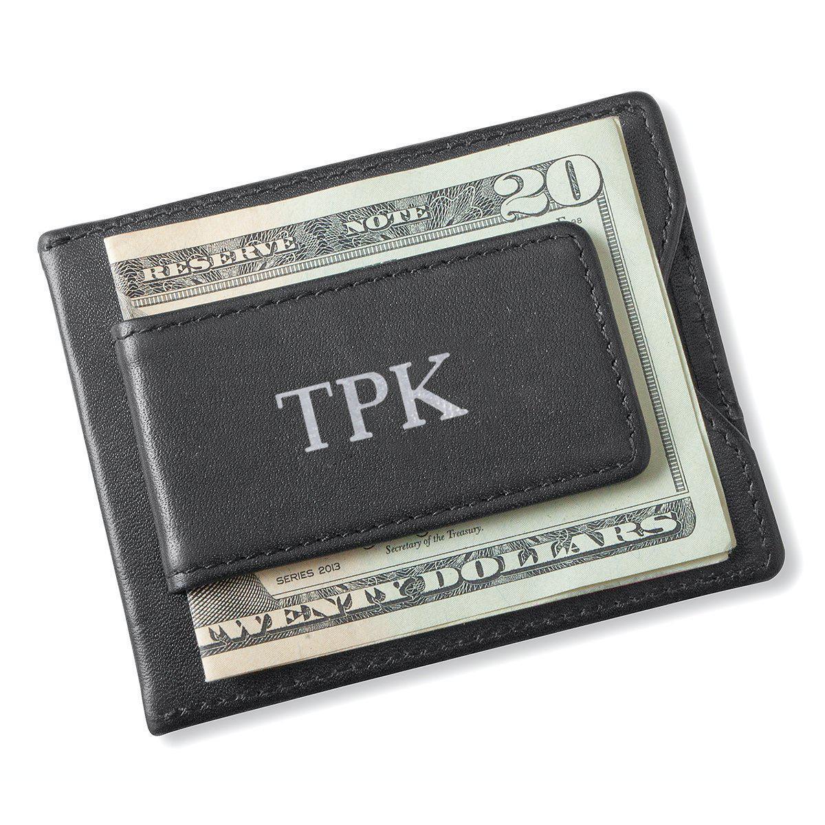 Personalized Wallet - Magnetic Money Clip - Black