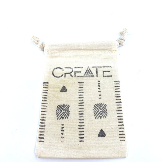 Hand Stamped, Create, Cotton Drawstring Pouches 4" X 6"