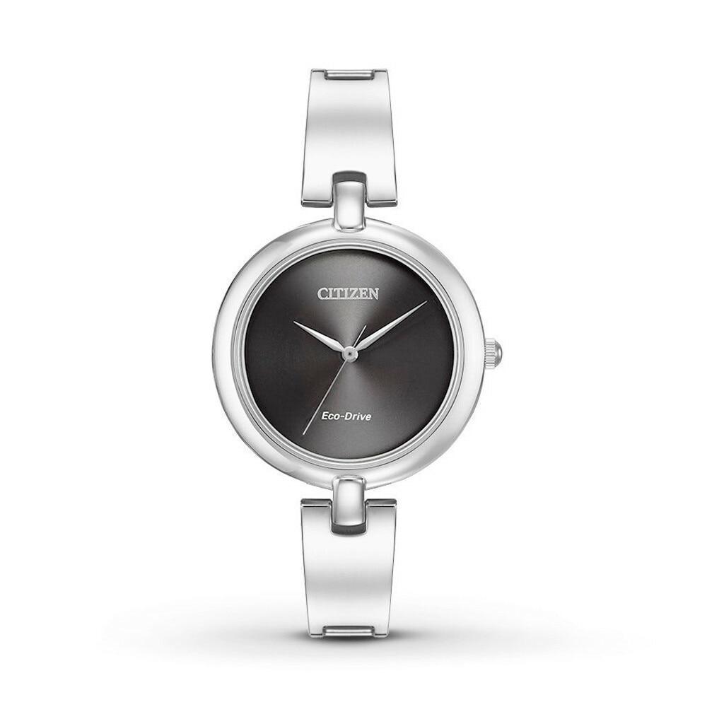 Women's Eco-Drive Silhouette Silver Black Dial Bangle Watch