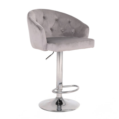 Velvet button bar stool with backrest and footrest
