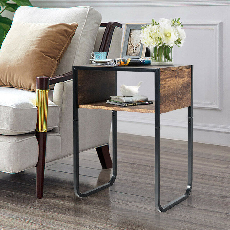 Industrial Side Table with Anti-Rust Steel Open Storage